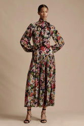 Floral Stand Collar Midi Dress